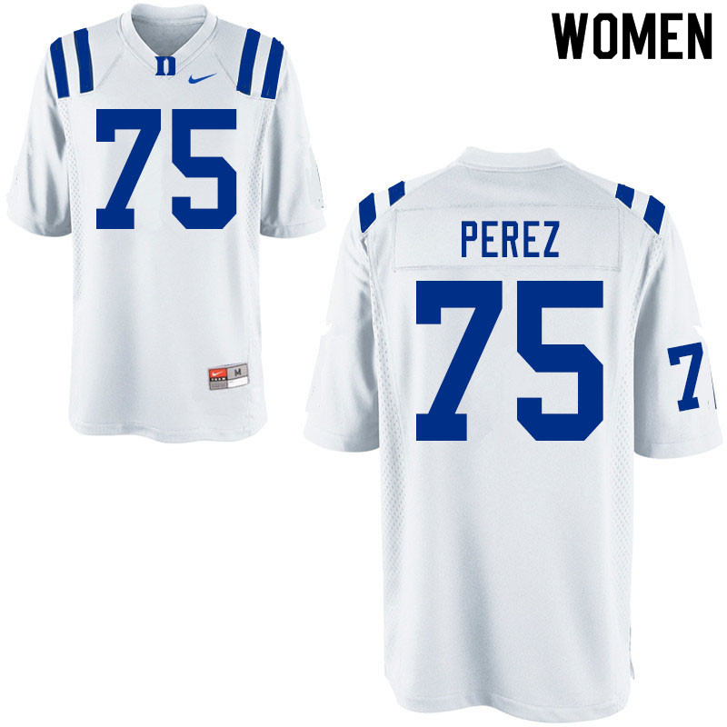 Women #75 Calib Perez Duke Blue Devils College Football Jerseys Sale-White - Click Image to Close